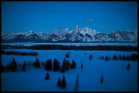 Teton range at night in winter. Grand Teton National Park, Wyoming, USA.