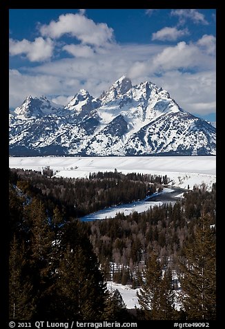Snake River bend and Grand Teton in winter. Grand Teton National Park (color)