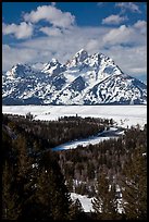 Snake River bend and Grand Teton in winter. Grand Teton National Park, Wyoming, USA. (color)