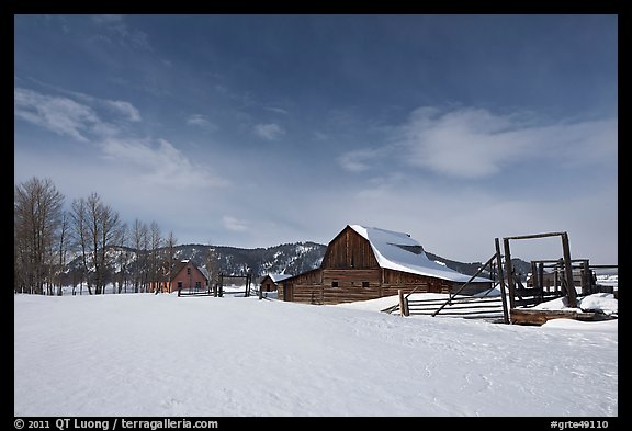 Moulton homestead, Mormon row historic district, winter. Grand Teton National Park, Wyoming, USA.