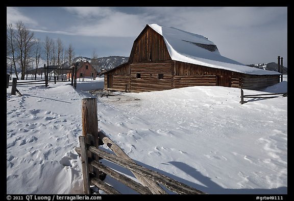 Historic Mormon Row homestead in winter. Grand Teton National Park (color)
