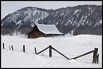Fence and historic Moulton Barn in winter. Grand Teton National Park ( color)