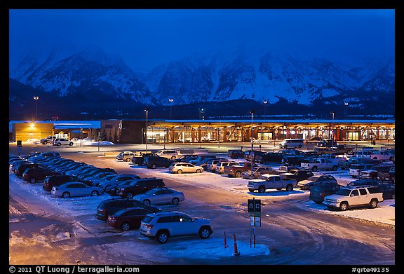 Jackson Hole airport at night. Grand Teton National Park (color)