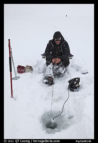 Picture/Photo: Man ice fishing with radar on Jackson Lake. Grand Teton ...