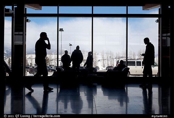 Looking out Jackson Hole Airport lobby. Grand Teton National Park (color)