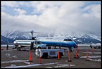 Regional jet and fuel truck, Jackson Hole Airport. Grand Teton National Park ( color)