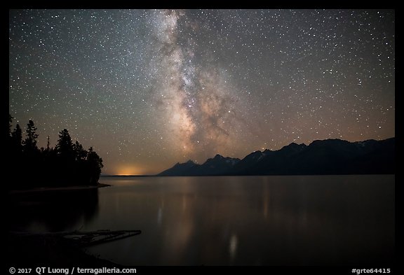 Milky Way and Teton Range above Jackson Lake. Grand Teton National Park (color)