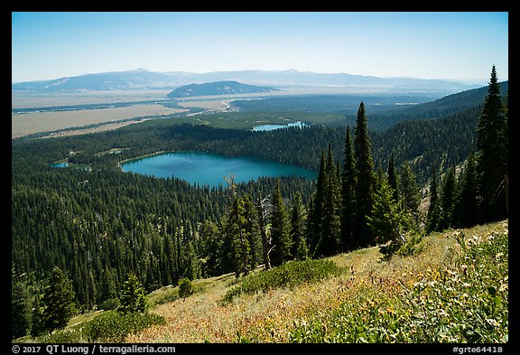 Bradley Lake and Taggart Lake from above. Grand Teton National Park (color)