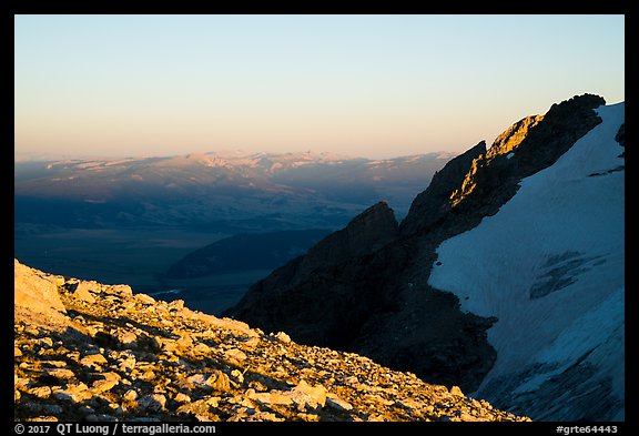 Looking east from Lower Saddle at sunset. Grand Teton National Park, Wyoming, USA.