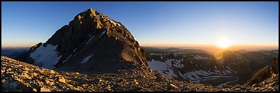 Middle Teton and sun setting from Lower Saddle. Grand Teton National Park (Panoramic color)