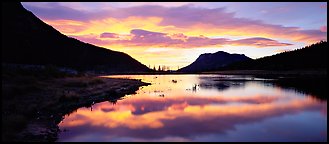Cloud reflected in pond at sunrise. Rocky Mountain National Park (Panoramic color)