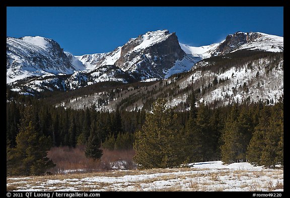 Hallet Peak and Flattop Mountain in late winter. Rocky Mountain National Park, Colorado, USA.