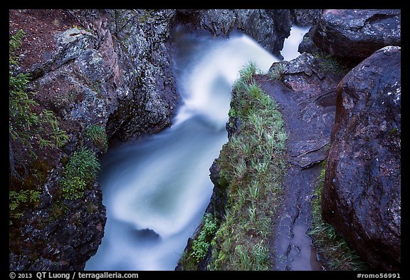 Creek in narrow gorge below Adams Falls. Rocky Mountain National Park (color)