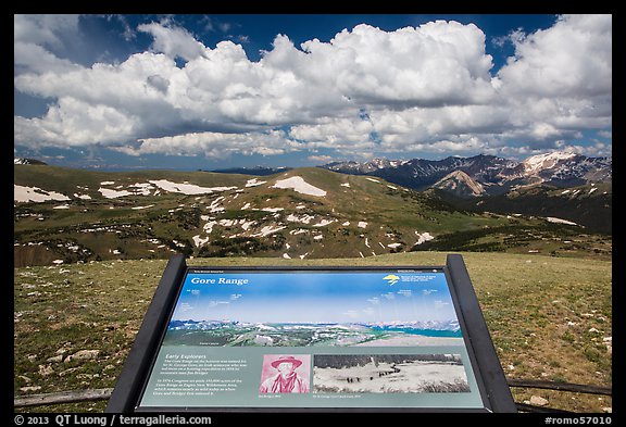 Interpretive sign, Gore Range. Rocky Mountain National Park, Colorado, USA.