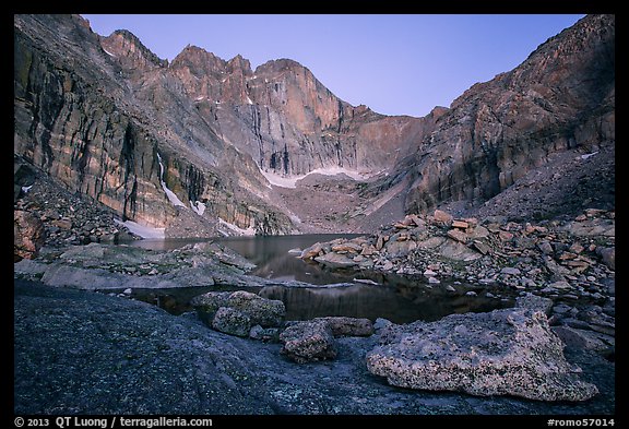 Longs Peak above Chasm Lake at twilight. Rocky Mountain National Park (color)
