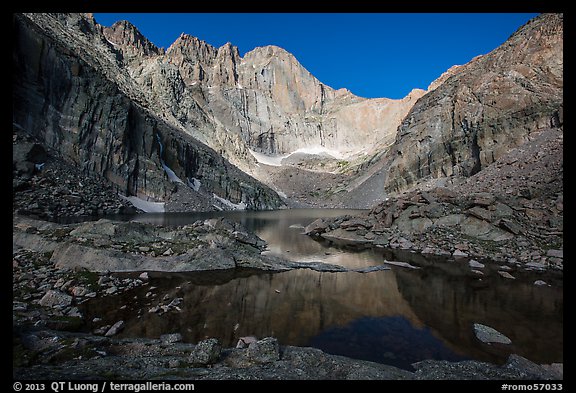 Longs Peak cirque and Chasm Lake, morning. Rocky Mountain National Park (color)