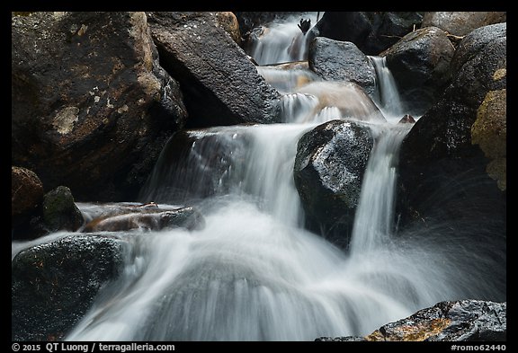 Close-up of water and boulders, Calypso Cascades. Rocky Mountain National Park (color)