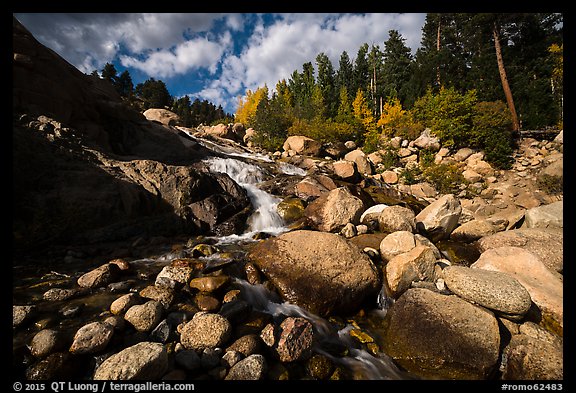 Stream cascading over Alluvial Fan and boulders. Rocky Mountain National Park (color)