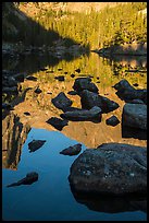 Boulders and reflections in Dream Lake. Rocky Mountain National Park ( color)
