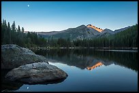 Bear Lake, Longs Peak, boulder and moon. Rocky Mountain National Park ( color)