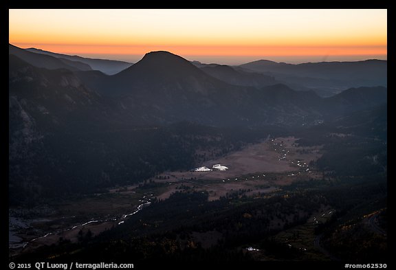 Horseshoe Park from above at sunrise. Rocky Mountain National Park (color)