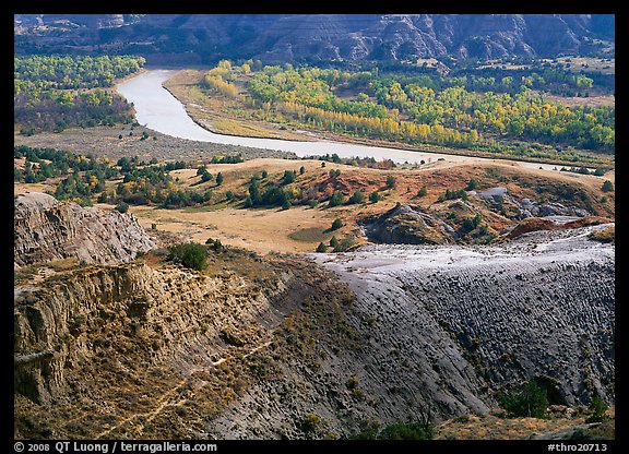 Little Missouri river and badlands at River bend in autumn. Theodore Roosevelt National Park (color)