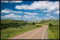Scenic loop road, South Unit. Theodore Roosevelt National Park, North Dakota, USA. (color)