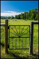 Entrance gate to Roosevelt Elkhorn Ranch site. Theodore Roosevelt National Park, North Dakota, USA. (color)