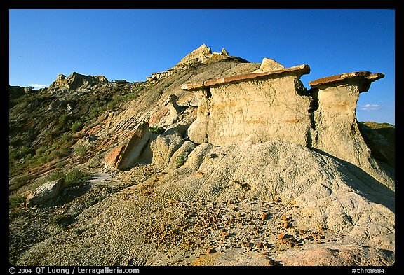 Erosion formations with caprocks, South Unit. Theodore Roosevelt National Park (color)