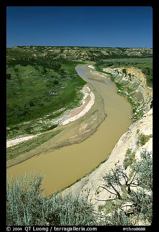 Bend of the Little Missouri River, mid-day. Theodore Roosevelt National Park (color)