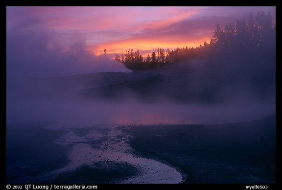 Norris geyser basin at sunrise. Yellowstone National Park, Wyoming, USA.
