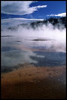 Great prismatic springs, thermal steam, and hill,  Midway geyser basin. Yellowstone National Park ( color)