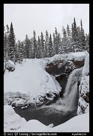 Moose Falls in winter. Yellowstone National Park, Wyoming, USA.