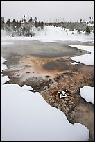 Hot springs and snow, Upper Geyser Basin. Yellowstone National Park, Wyoming, USA. (color)