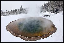 Hiker at Morning Glory Pool, winter. Yellowstone National Park ( color)