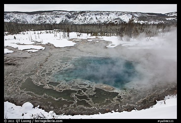 Gem pool seen from above, winter. Yellowstone National Park, Wyoming, USA.