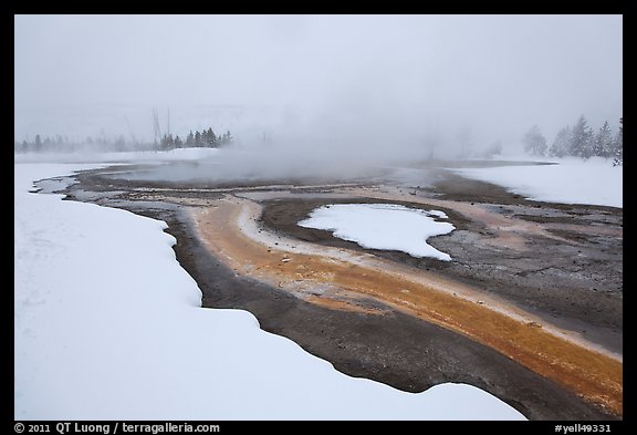 Mirror Pool, snow and steam. Yellowstone National Park (color)