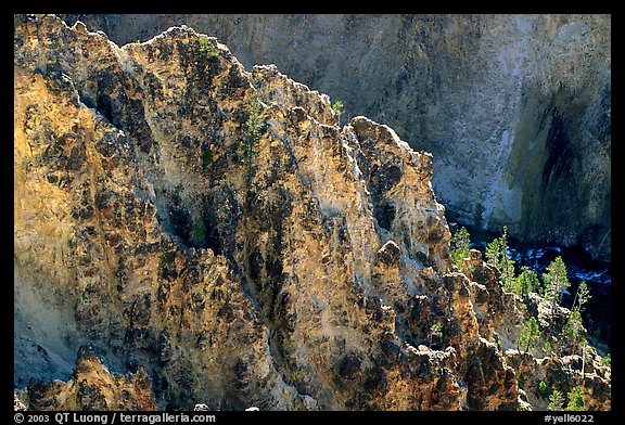 Rock wall in Grand Canyon of the Yellowstone. Yellowstone National Park (color)
