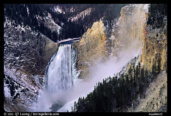 Mist raising from falls of the Yellowstone river. Yellowstone National Park (color)