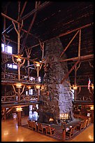 Chimney in main hall of Old Faithful Inn. Yellowstone National Park, Wyoming, USA. (color)
