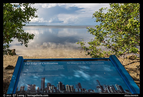 interpretive sign, Miami in the distance. Biscayne National Park, Florida, USA.