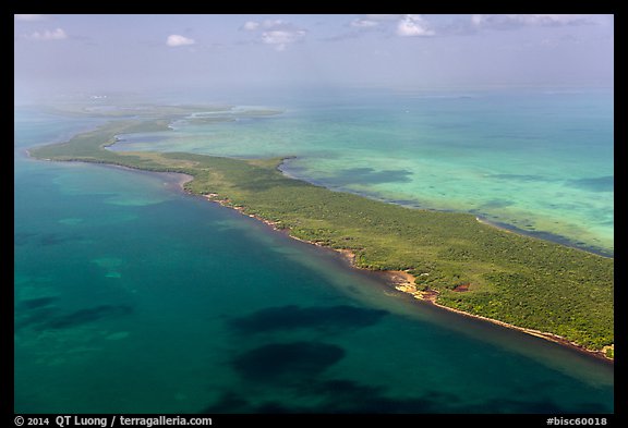 Aerial view of reef, Elliott Key, and Biscayne Bay. Biscayne National Park, Florida, USA.