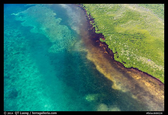 Aerial view of reef and shoreline. Biscayne National Park, Florida, USA.