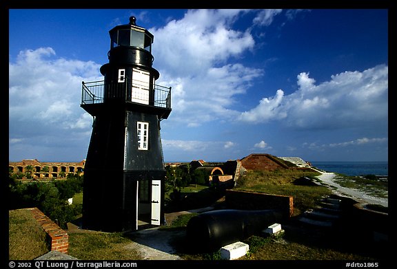 Fort Jefferson lighthouse overlooking Ocean,  early morning. Dry Tortugas National Park, Florida, USA.