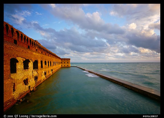 Fort Jefferson wall, moat and seawall, late afternoon light. Dry Tortugas National Park, Florida, USA.