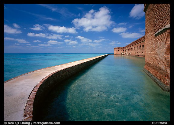 Seawall and moat on a calm sunny day, Fort Jefferson. Dry Tortugas  National Park (color)