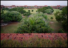 Courtyard of Fort Jefferson with lawn and trees. Dry Tortugas National Park ( color)