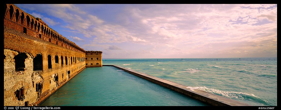 Seascape with fort and seawall. Dry Tortugas National Park, Florida, USA.
