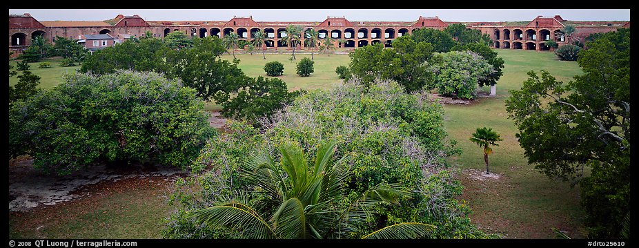 Grassy courtyard of Fort Jefferson. Dry Tortugas National Park (color)