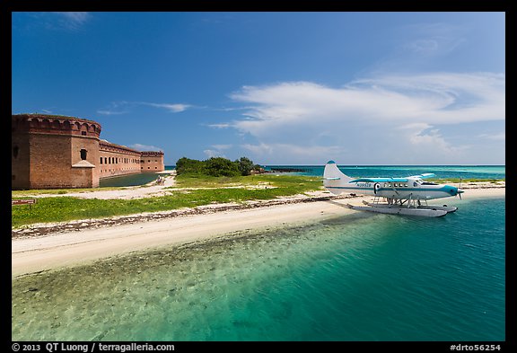 Seaplane and Fort Jefferson. Dry Tortugas National Park, Florida, USA.